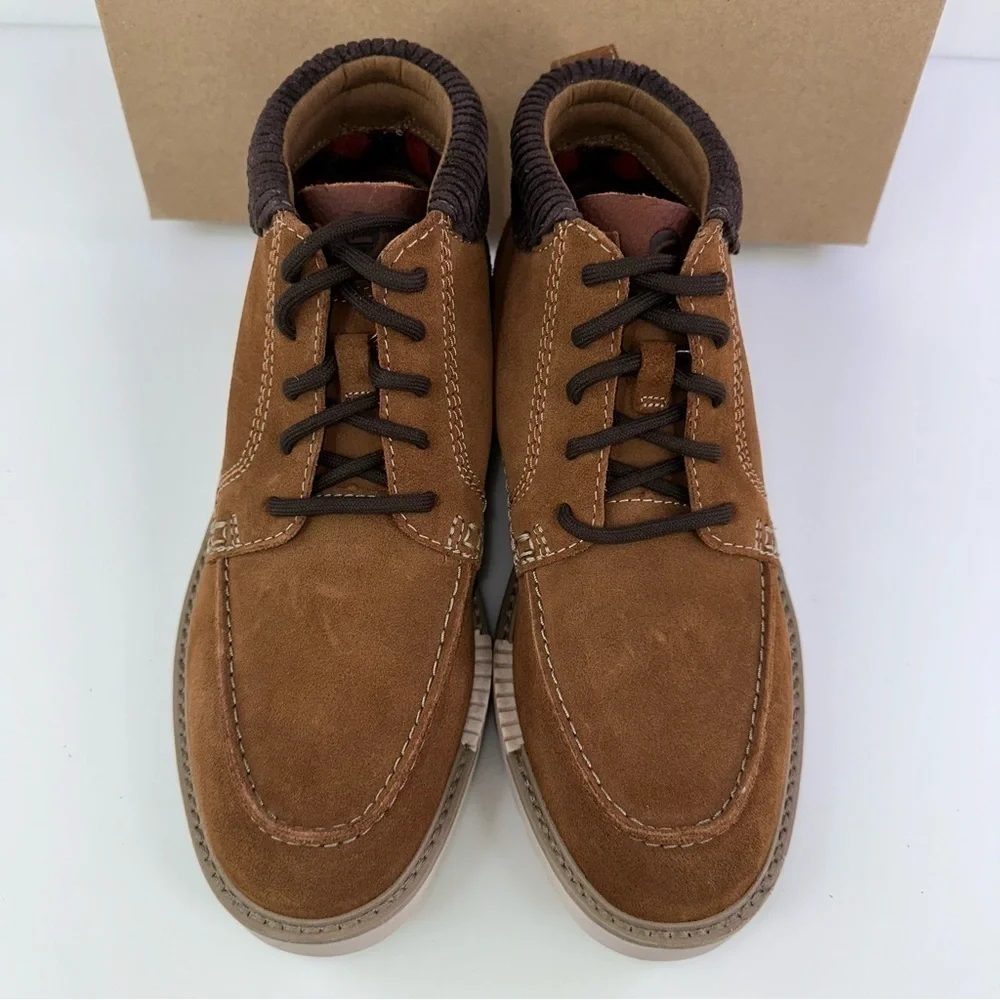 Clarks Men's Collection Barnes Mid Comfort Boots Cola Suede New